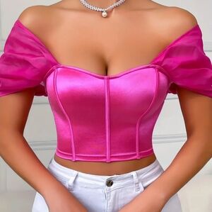 Pink Corset Top with Sheer Sleeves Size M